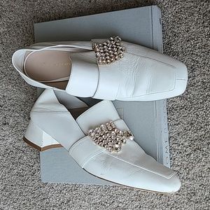 Stuart Weitzman Irises Embellished Leather Block Heel Loafers